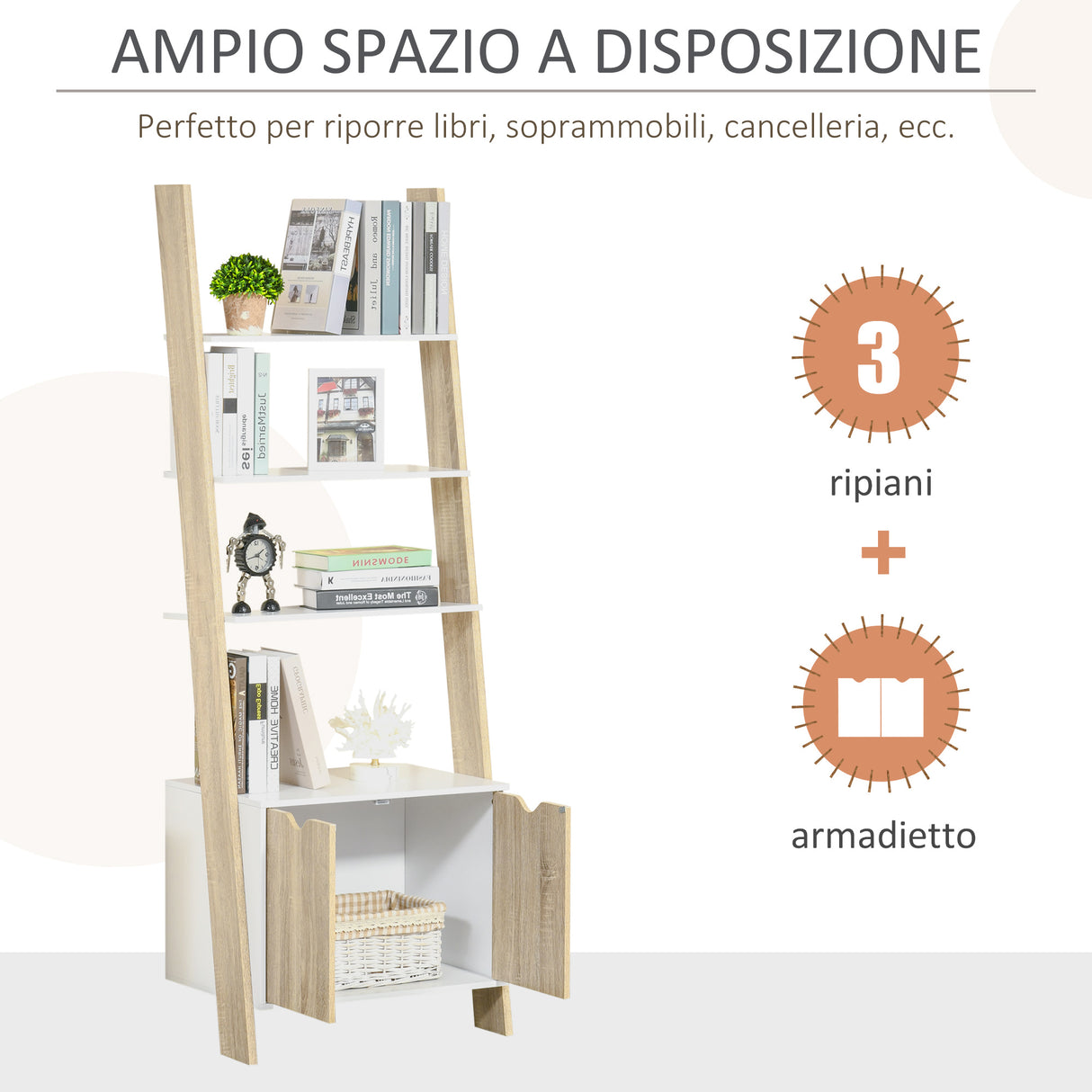 easycomfort easycomfort mobile libreria a scala con 3 mensole e armadietto scaffale moderno stile nordico in legno 60x40x171cm rovere e bianco