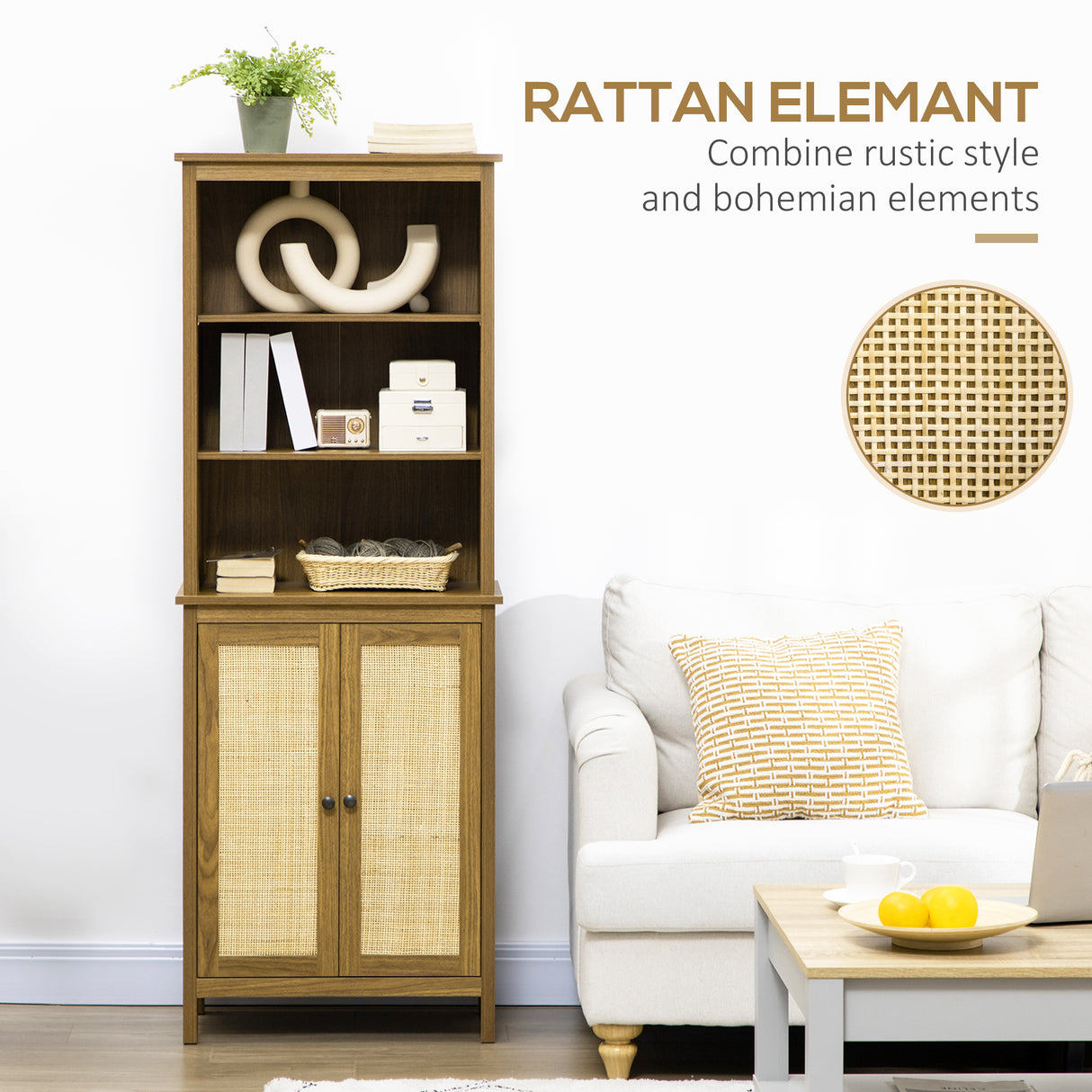 easycomfort easycomfort mobile libreria stile boho in legno con 3 ripiani e armadietto a 2 ante 60x34 5x162 cm