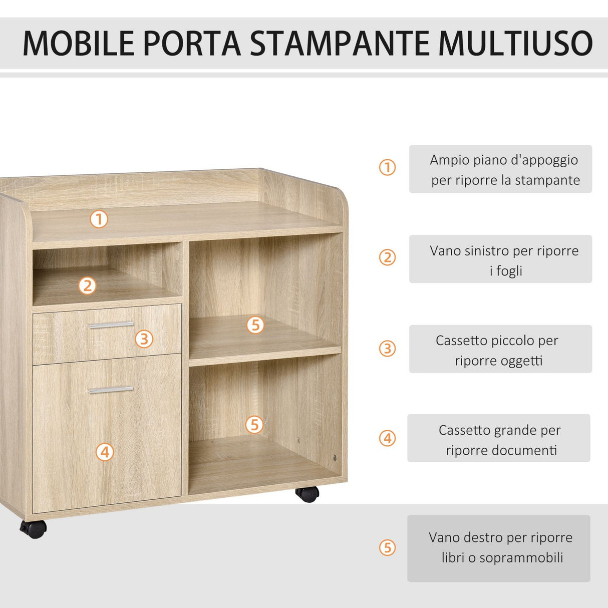 easycomfort easycomfort mobile multiuso con 4 ruote rovere 80x40x72cm