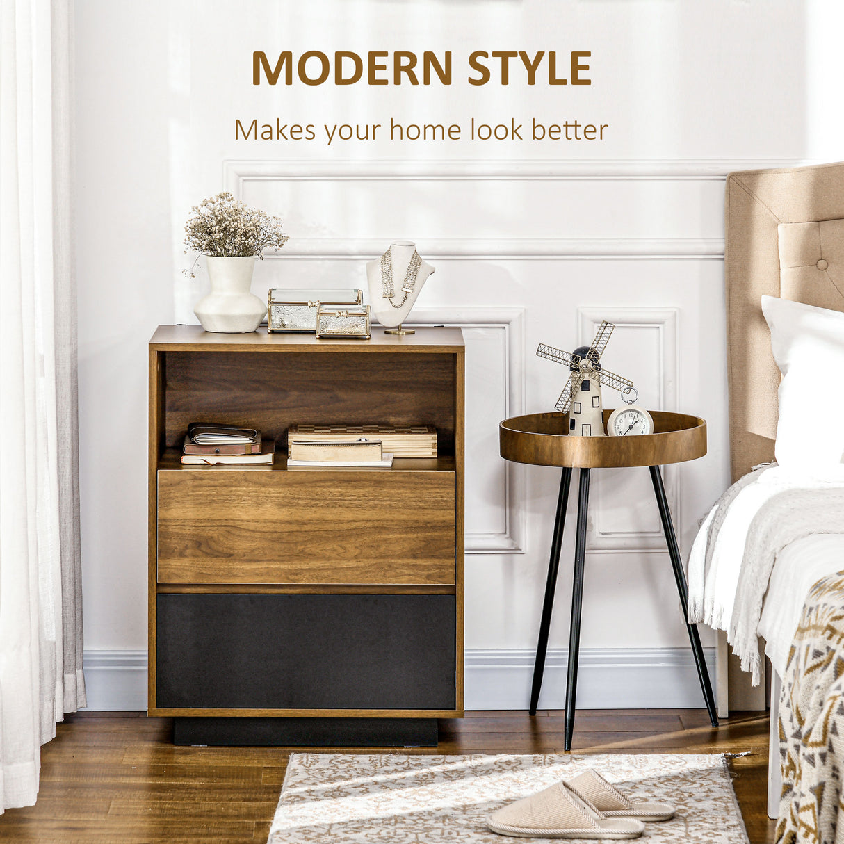 easycomfort easycomfort mobile multiuso con ripiano aperto e 2 cassetti in truciolato 60x48x78 cm marrone