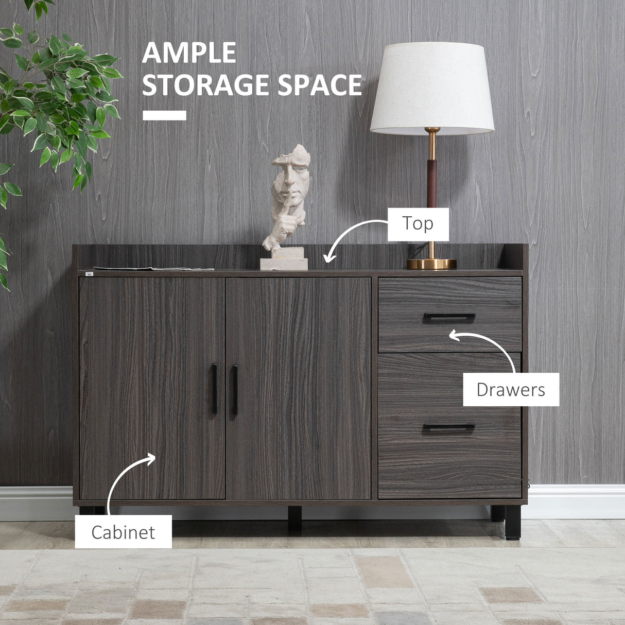 easycomfort easycomfort mobile multiuso in legno con armadietto 2 ante e cassetti 120x40x80cm grigio