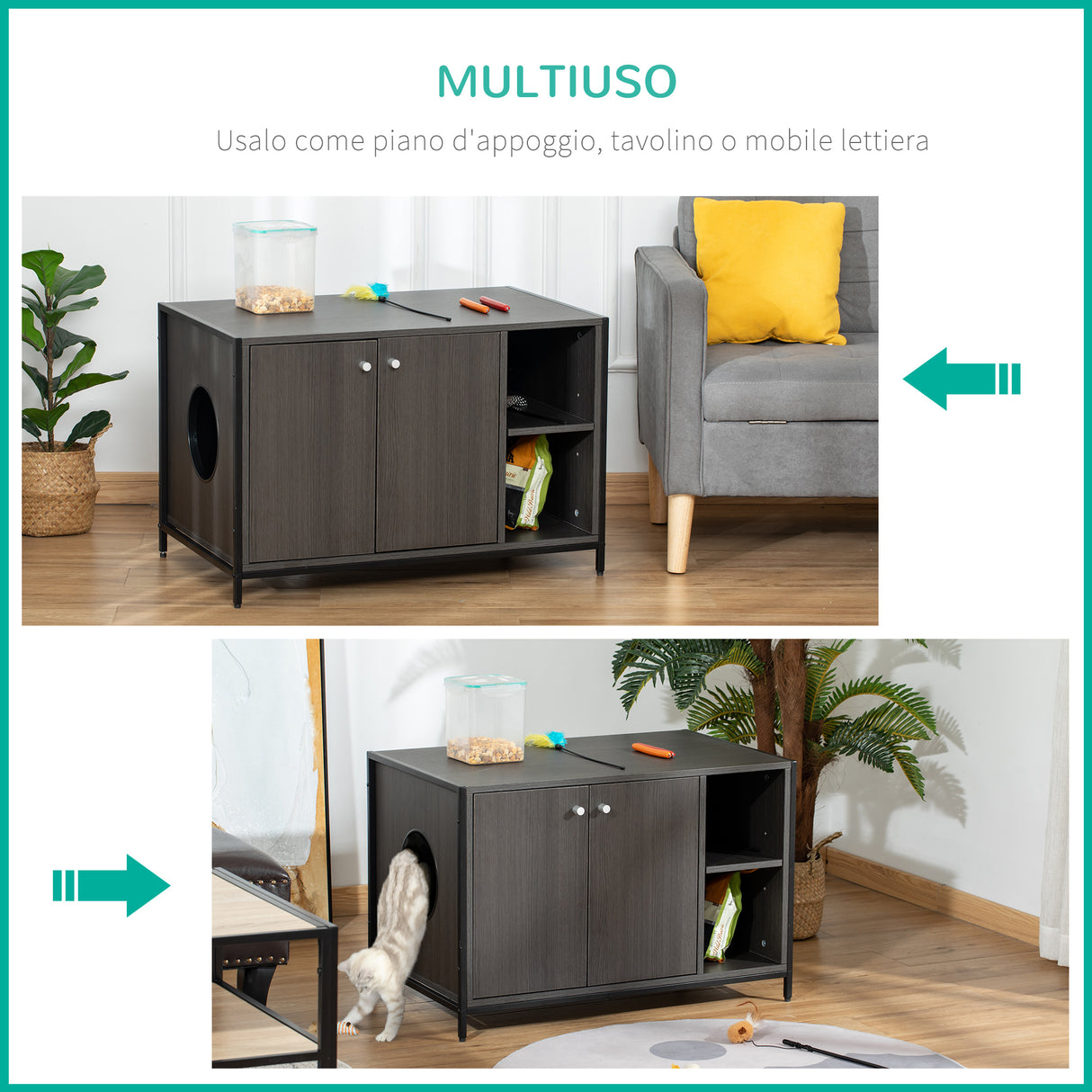 easycomfort easycomfort mobile per lettiera gatti con scaffale e 2 ante magnetiche in legno e acciaio 83x51x55cm