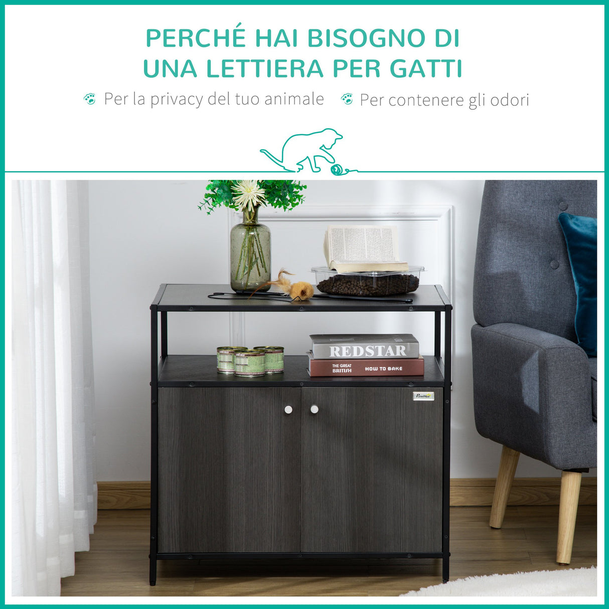 easycomfort easycomfort mobile per lettiera gatti in legno e acciaio con 2 ante magnetiche 70x55x65 5cm nero