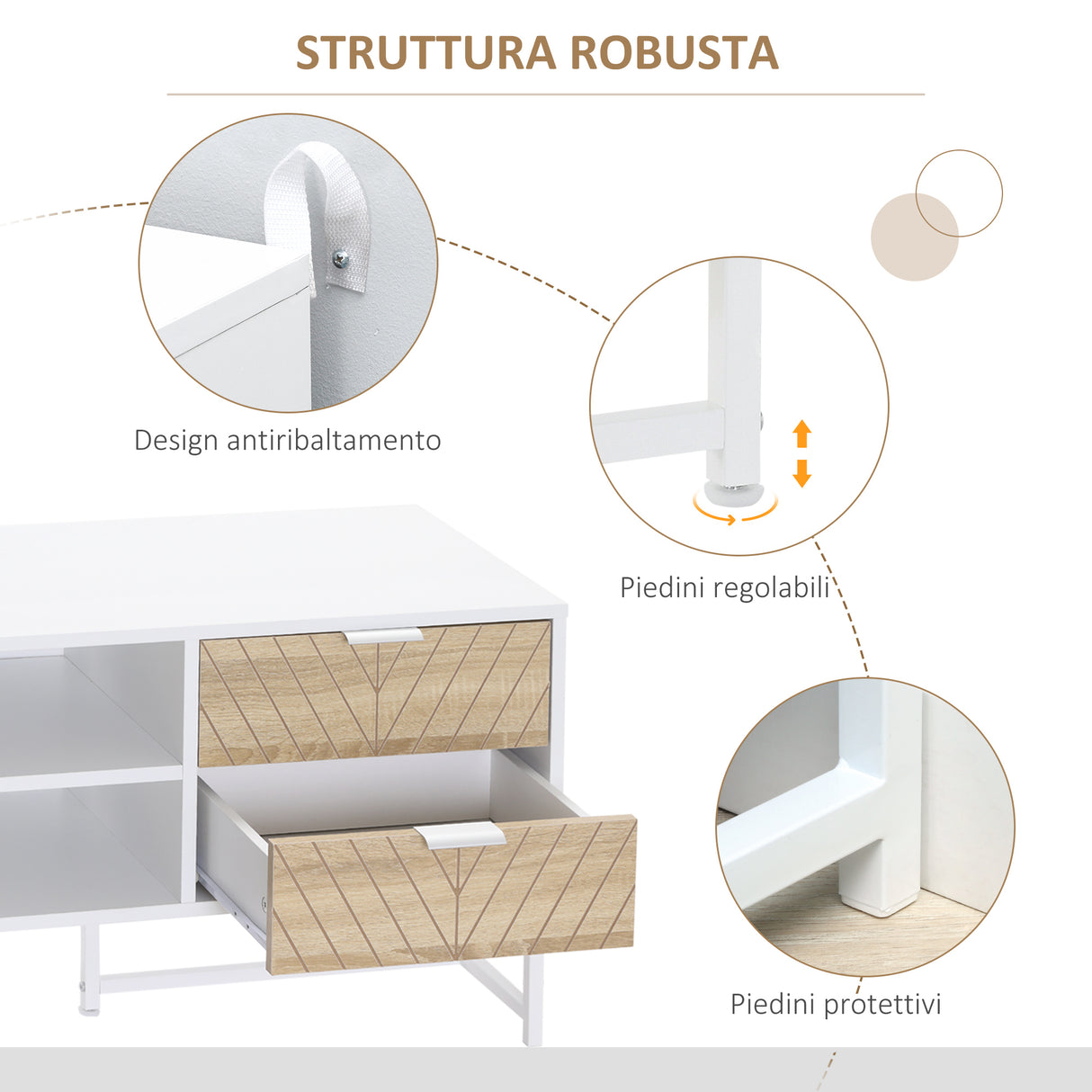 easycomfort easycomfort mobile porta tv in legno per televisioni 32 47 120x39x48cm bianco e rovere