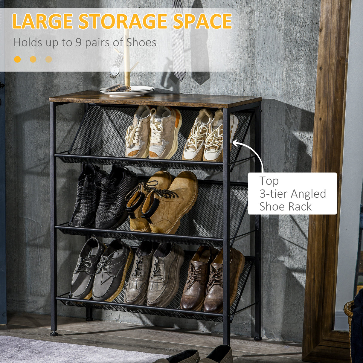 easycomfort easycomfort mobile scarpiera da ingresso con 3 ripiani e piano dappoggio in acciaio e truciolato 70x26x89 cm nero