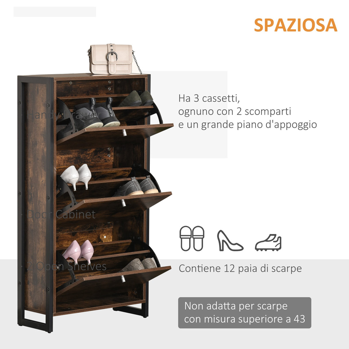 easycomfort easycomfort mobile scarpiera salvaspazio 12 scarpe stile industriale legno metallo