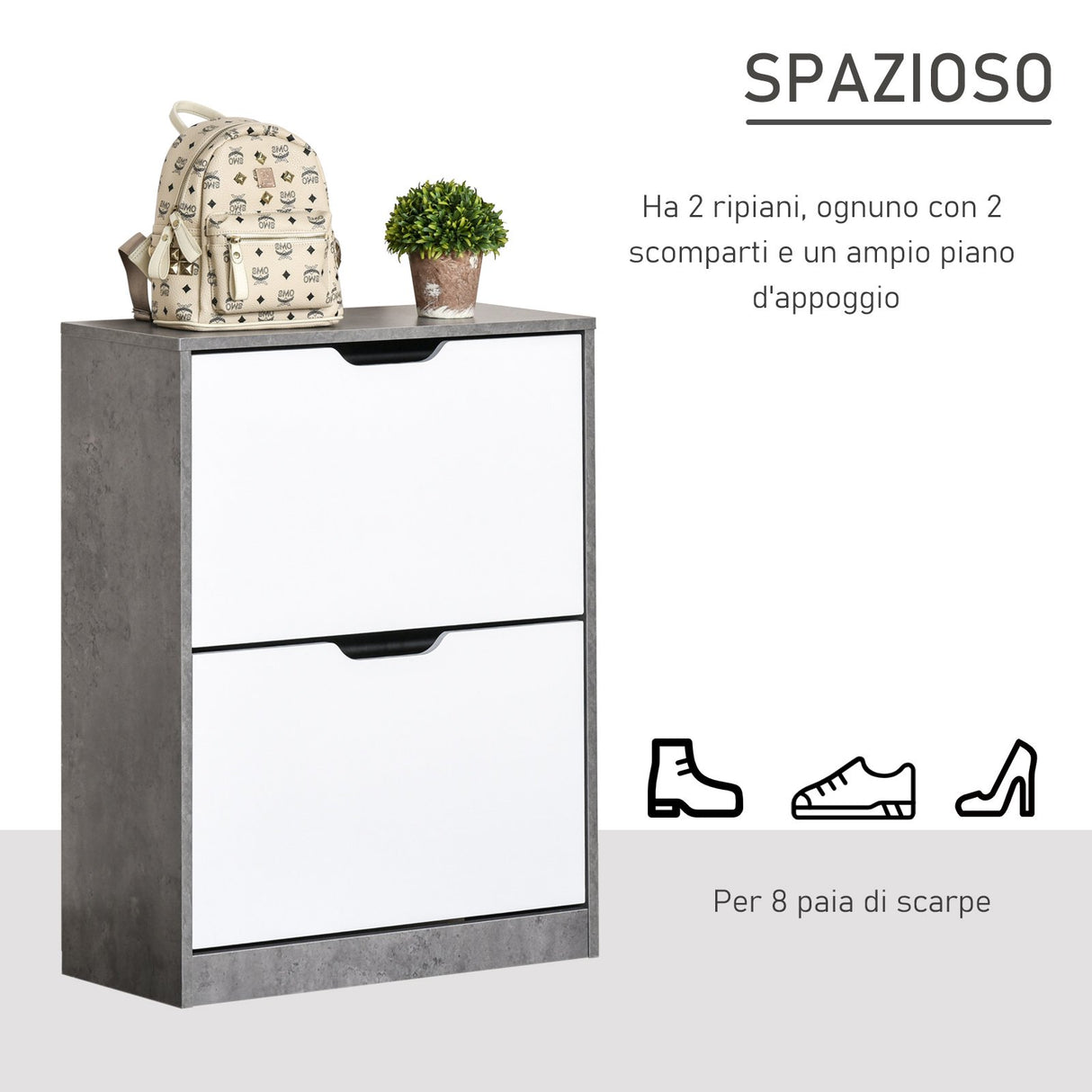 easycomfort easycomfort mobile scarpiera salvaspazio a 2 ante per 8 paia di scarpe arredamento moderno grigio e bianco 62 5x24x81cm ean 8054111849005