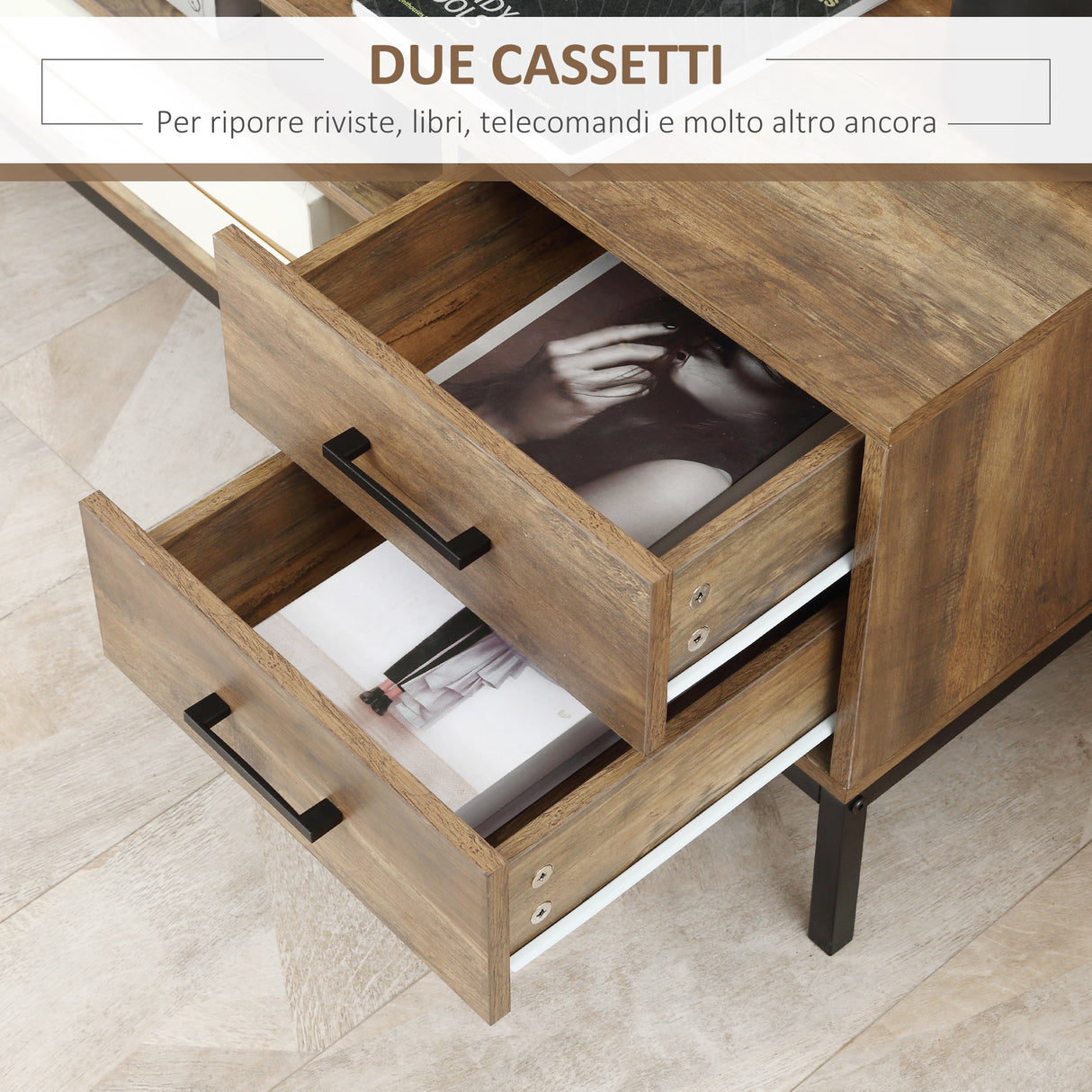 easycomfort easycomfort mobile tv fino a 50 con un armadietto e 2 cassetti in truciolato 132x39x45 5cm caffe