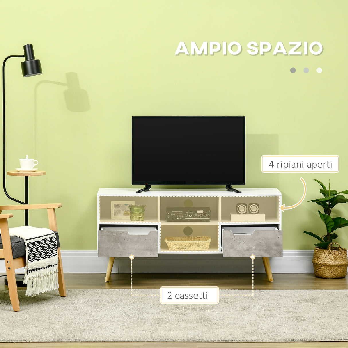 easycomfort easycomfort mobile tv moderno con cassetti e mensole in legno per tv fino 50 117x39x56 7cm bianco e grigio