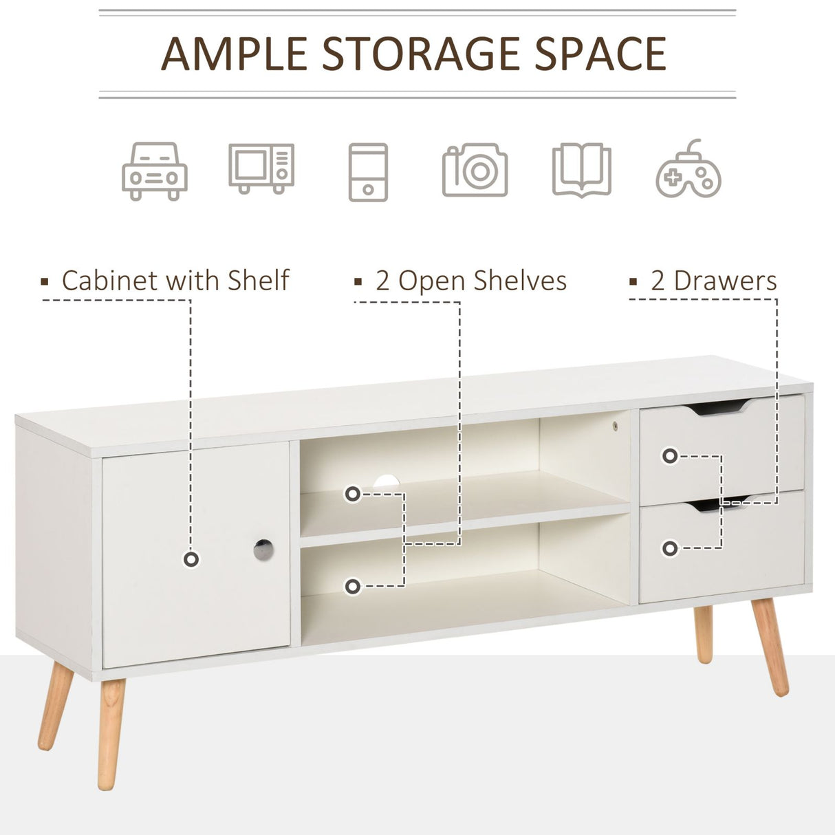 easycomfort easycomfort mobile tv moderno in legno bianco con piedini per tv max 42 120x28x44cm