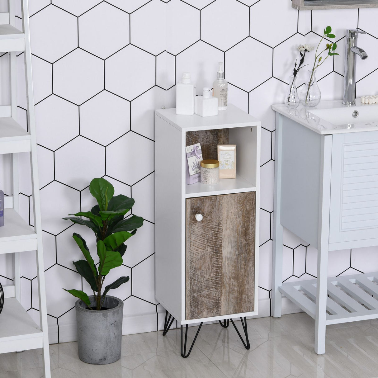 easycomfort easycomfort mobiletto da bagno compatto con ripiano regolabile in legno bianco 31 5x30x91 5cm ean 8054144132464