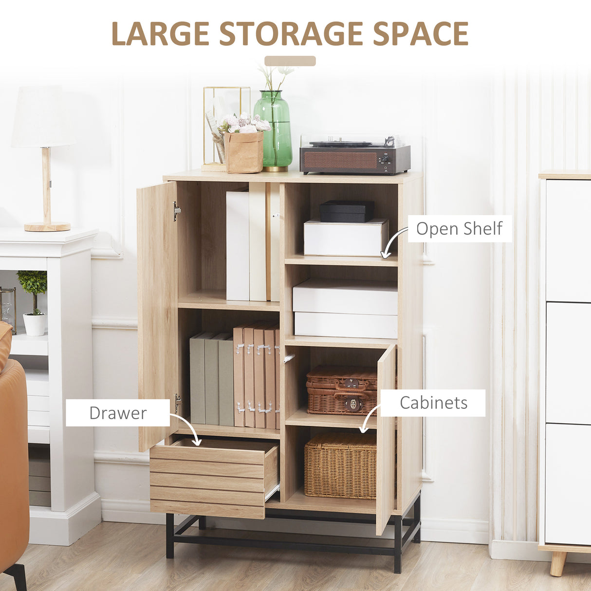 easycomfort easycomfort mobiletto moderno da soggiorno a coste con cassetto 2 armadietti e 2 ripiani aperti 75x40x120 cm