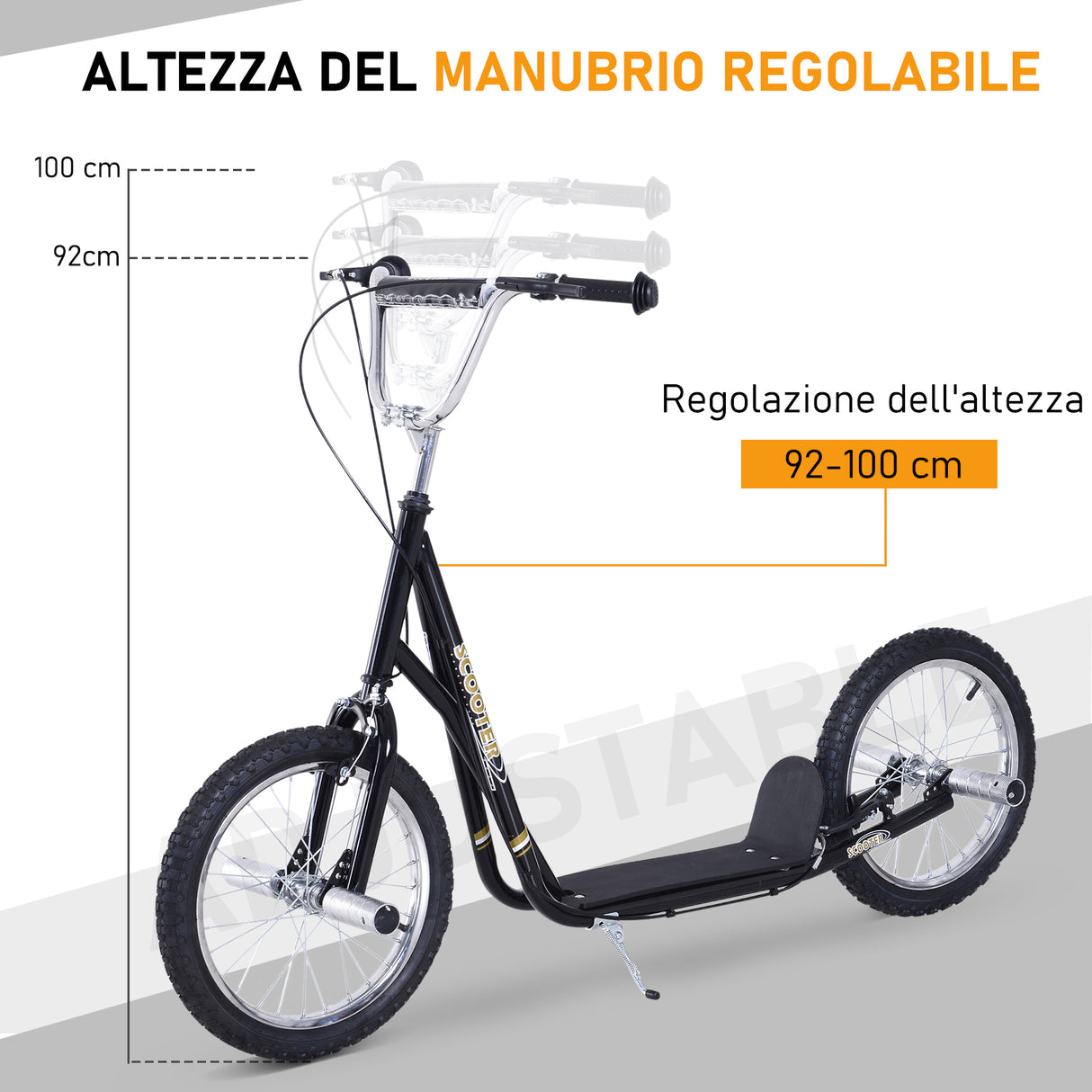 easycomfort easycomfort monopattino per bambini da 5 anni con ruote grandi da 16 e altezza regolabile freni e cavalletto nero