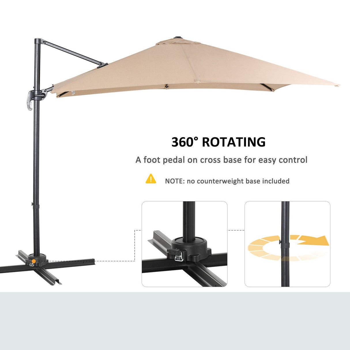 easycomfort easycomfort ombrellone da giardino 268x268x250cm a braccio girevole a 360 e inclinabile su 5 livelli khaki ean 8055776914350