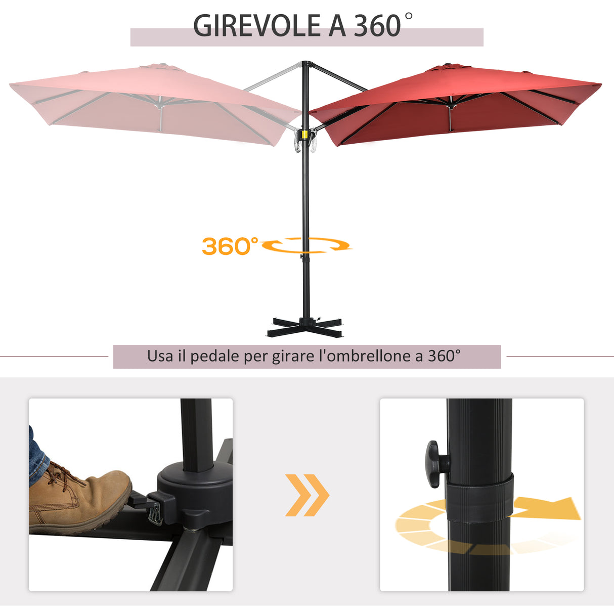 easycomfort easycomfort ombrellone da giardino a manovella 2 5x2 5 m con angolazione regolabile su 3 livelli rosso scuro