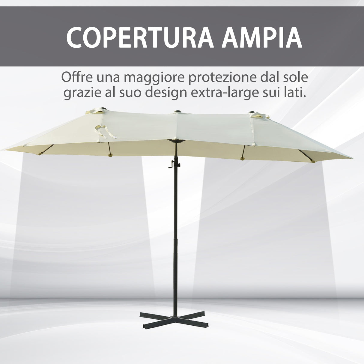 easycomfort easycomfort ombrellone doppio in acciaio e poliestere anti uv impermeabile 440x270x250cm beige