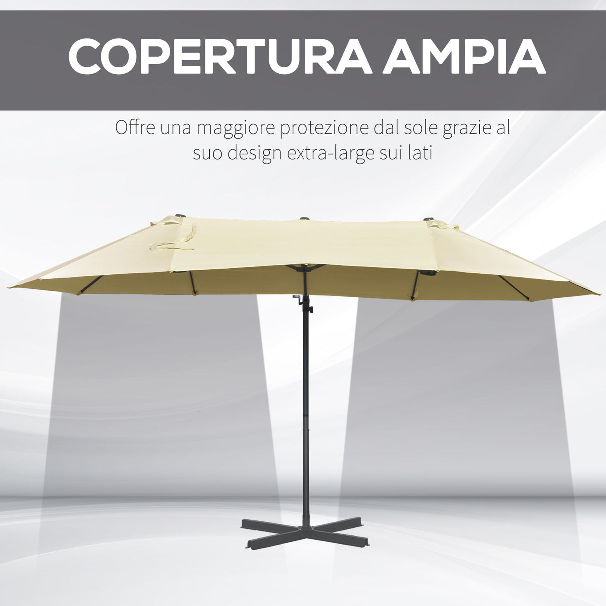 easycomfort easycomfort ombrellone doppio in acciaio e poliestere anti uv impermeabile crema 440x270x250cm