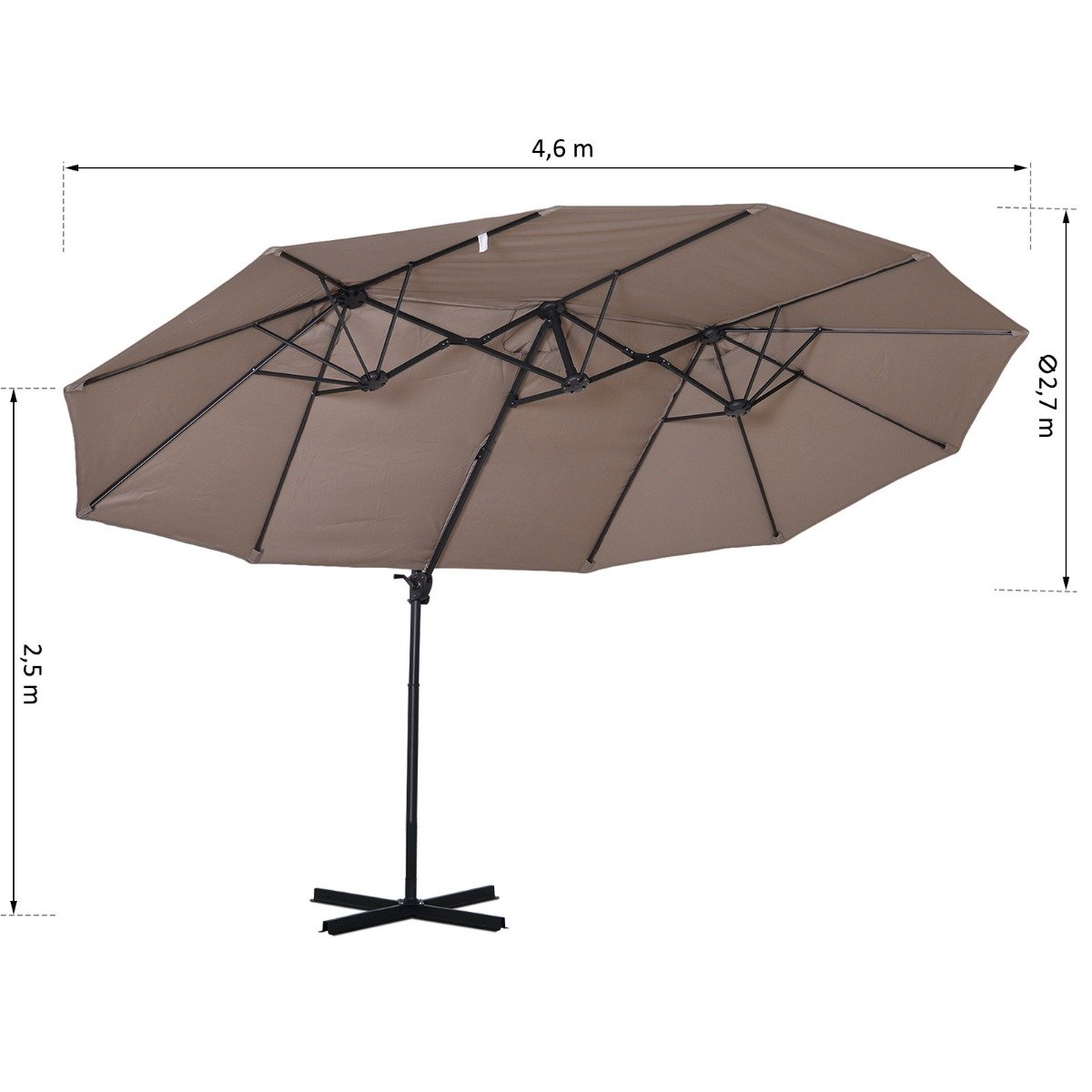 easycomfort easycomfort ombrellone doppio in acciaio e poliestere anti uv impermeabile marrone 270x460x250cm ean 8055776913575