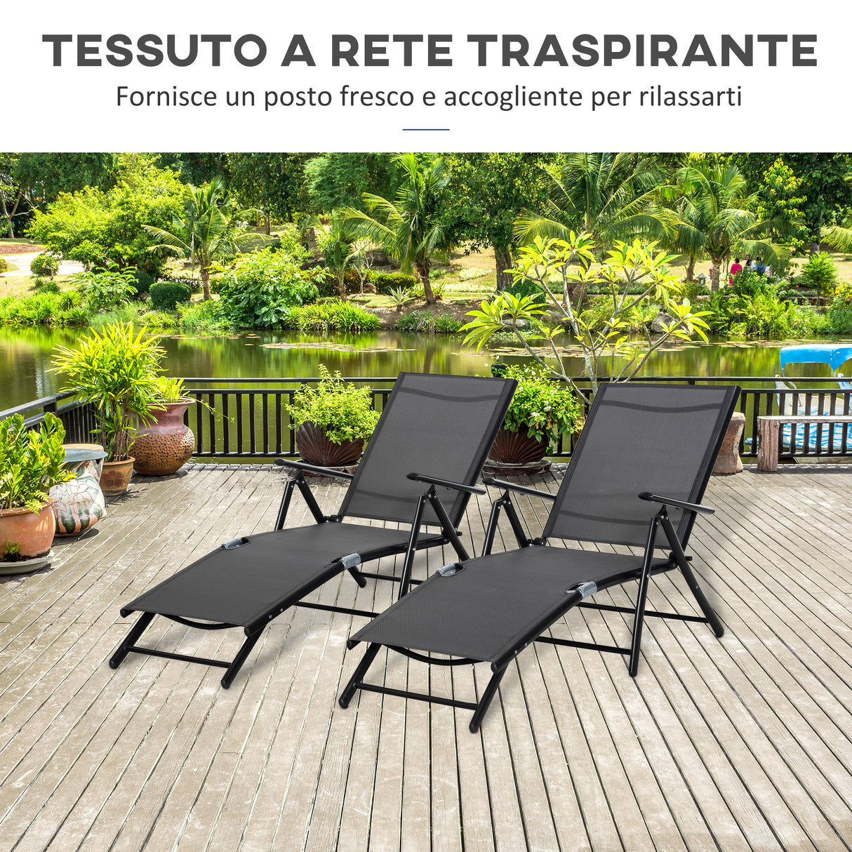 easycomfort easycomfort oustunny set 2 sdraio da giardino pieghevoli con schienale regolabile 64x134x95cm nero