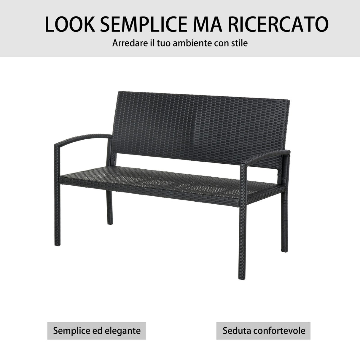 easycomfort easycomfort panchina da esterno in pe rattan nero 2 posti 122x60x87cm ean 8055776911861