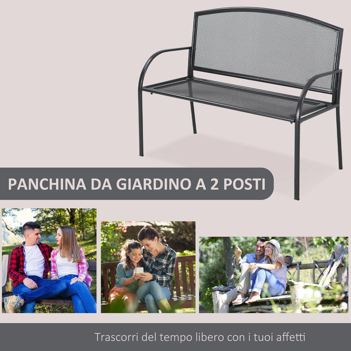 easycomfort easycomfort panchina da giardino 2 posti in acciaio con braccioli 110 5x53 5x89cm grigio