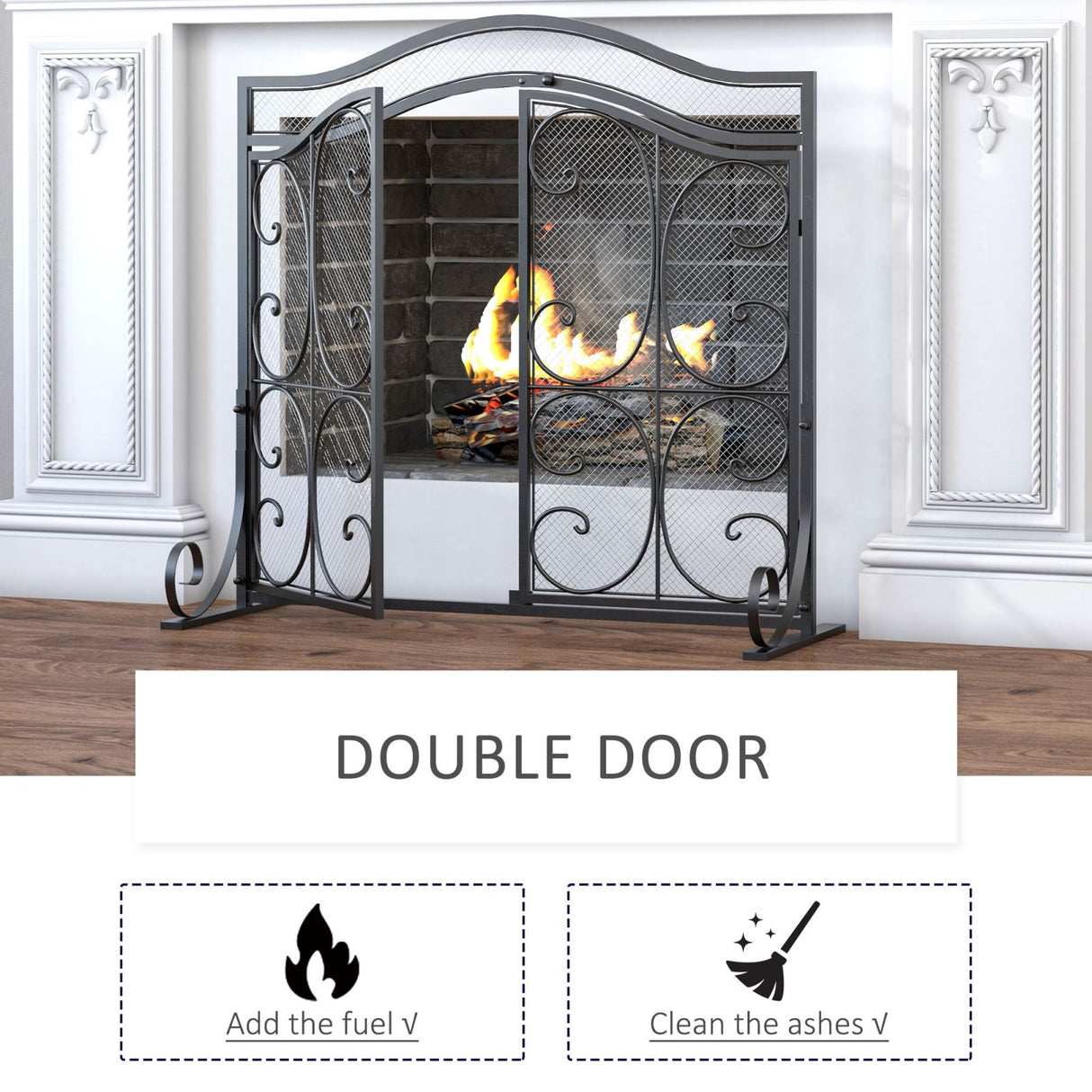 easycomfort easycomfort parascintille per camino in metallo con 2 porte chiusura a clip 88x30x89cm nero