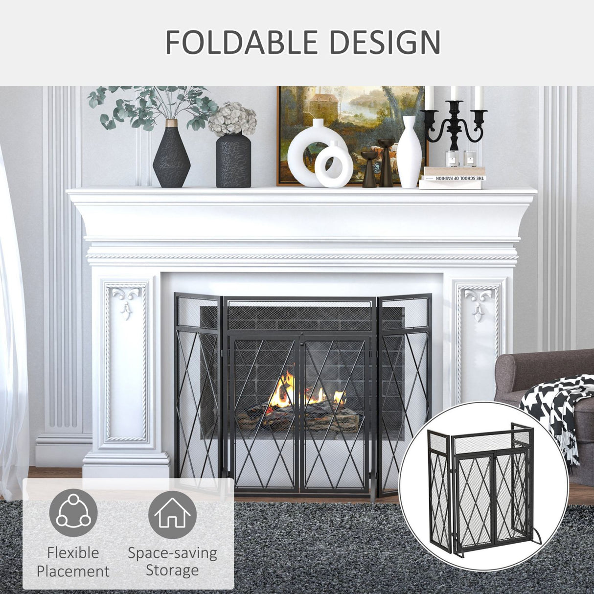 easycomfort easycomfort parascintille per camino in metallo con 3 pannelli pieghevoli e 2 porte 120x11 5x79cm nero
