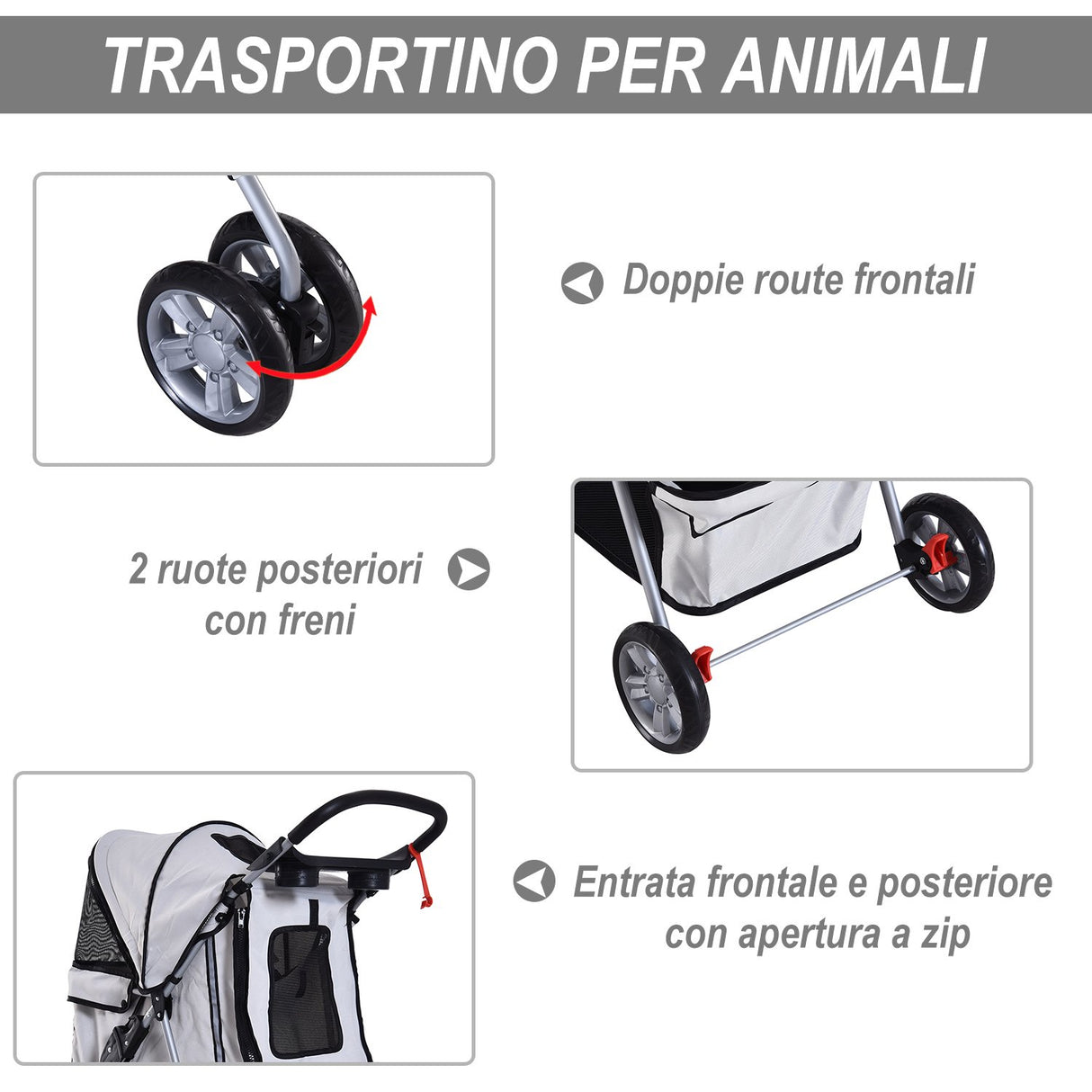 easycomfort easycomfort passeggino per animali domestici pieghevole carrello per cani grigio 75 x 45 x 97cm ean 8054111848657