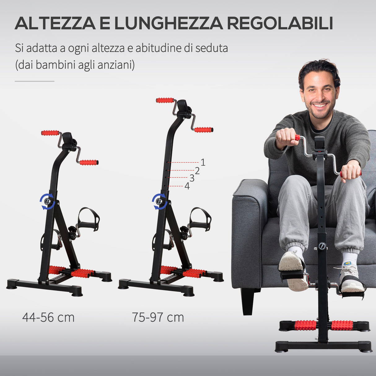 easycomfort easycomfort pedaliera per braccia e gambe da divano e poltrona con schermo lcd altezza e resistenza regolabile in acciaio 56x44 56x75 97cm nera e rossa