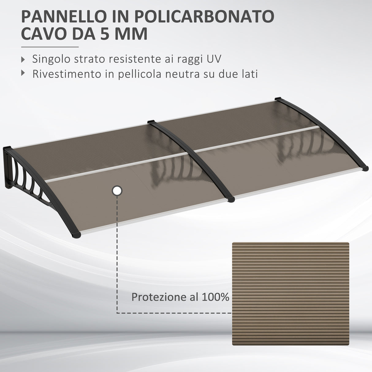 easycomfort easycomfort pensilina da esterno per finestre e porte in policarbonato e alluminio 200x100x26cm marrone