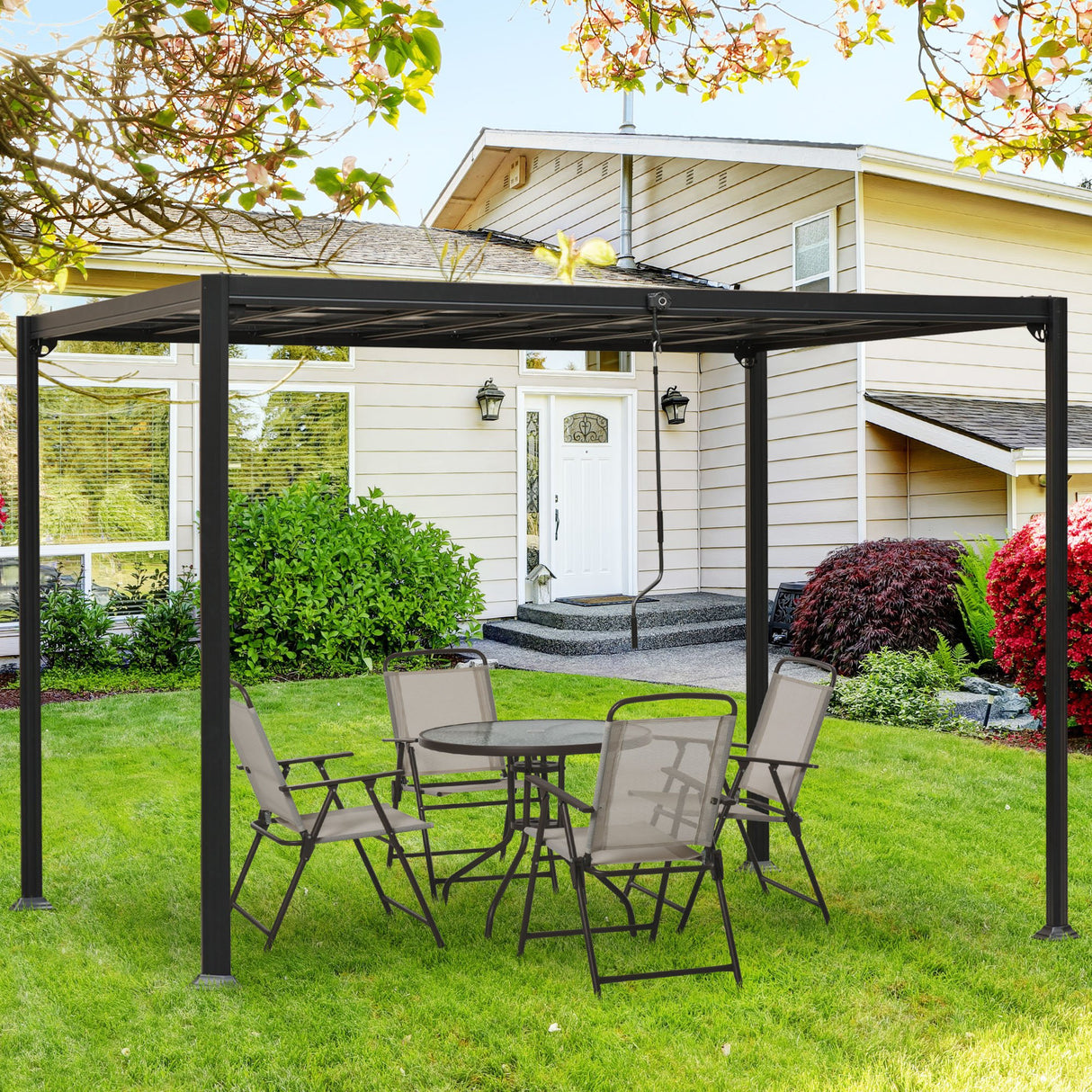 easycomfort easycomfort pergola in alluminio e policarbonato 3x3m con tetto apribile a manovella grigio