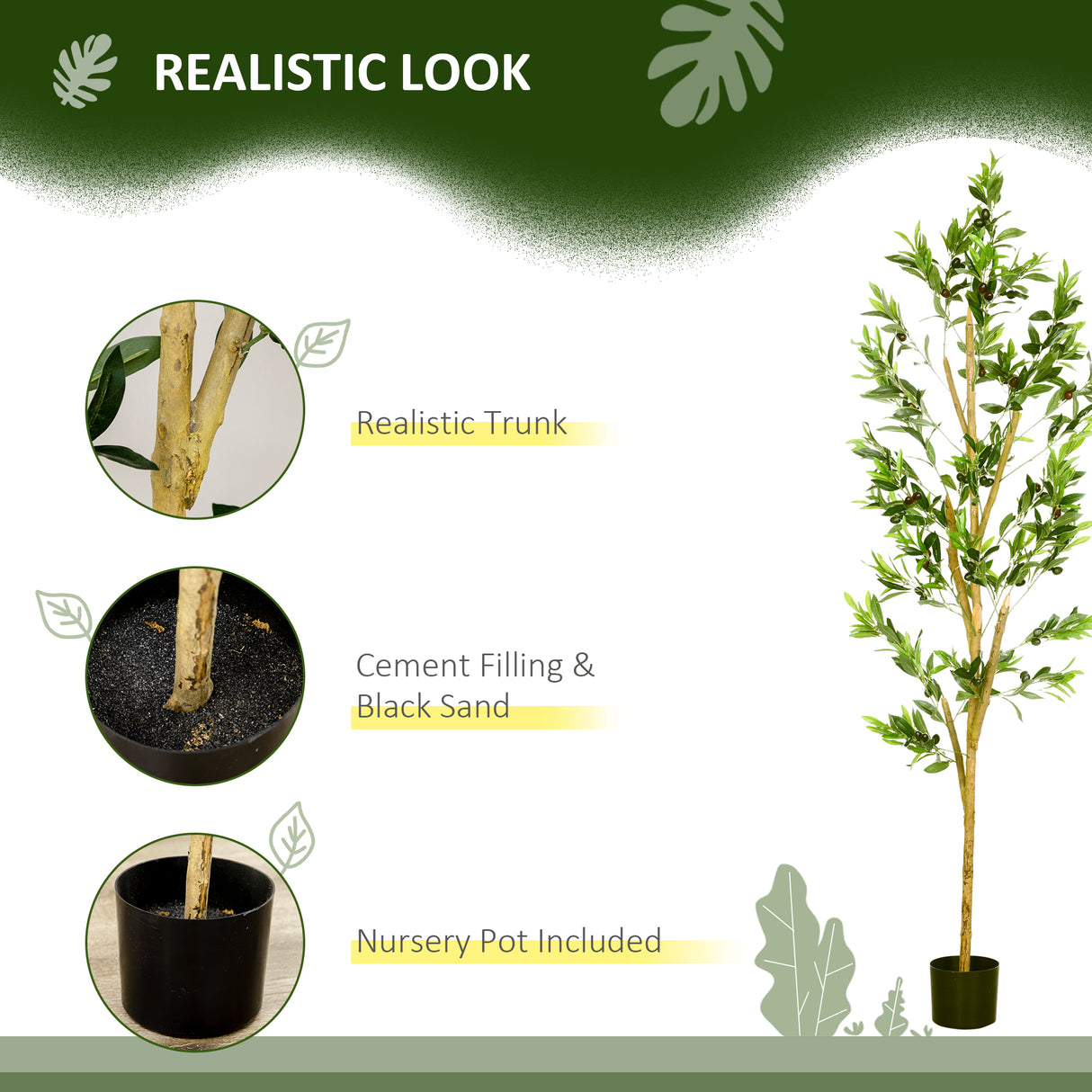 easycomfort easycomfort pianta artificiale di ulivo da 180 cm a 12 rami con vaso 17x14 5 cm per interni ed esterni verde