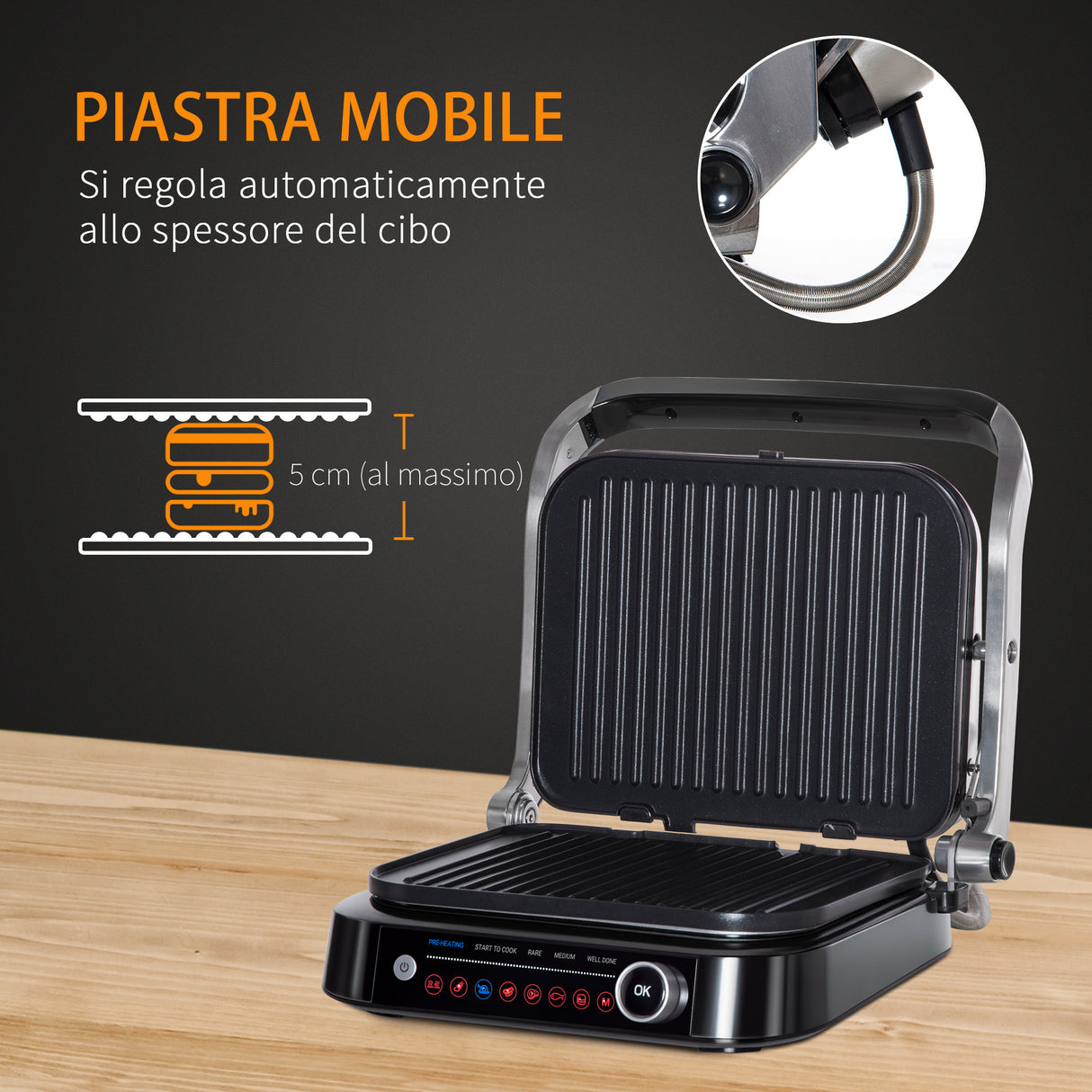 easycomfort easycomfort piastra elettrica bistecchiera 2100w apribile a 180 con 8 programmi di cottura nero