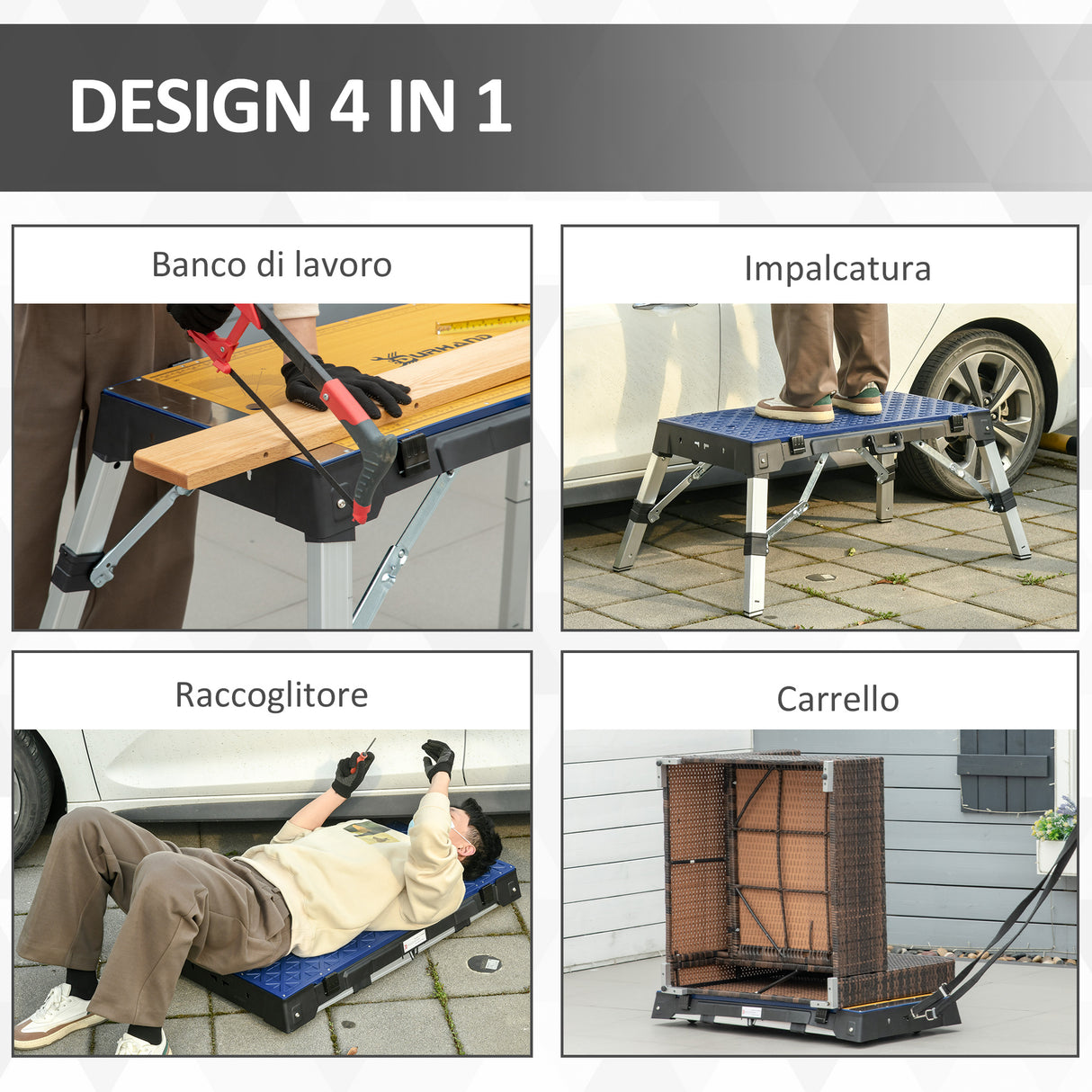 easycomfort easycomfort piattaforma da lavoro 4 in 1 pieghevole banco da lavoro impalcatura lettino sottomacchina e carrello