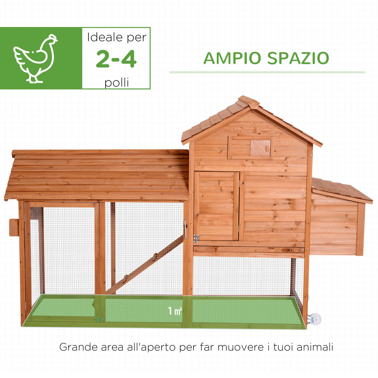 easycomfort easycomfort pollaio da giardino gabbia per galline da giardino con ruote e nidificazione in legno 213x91x122cm