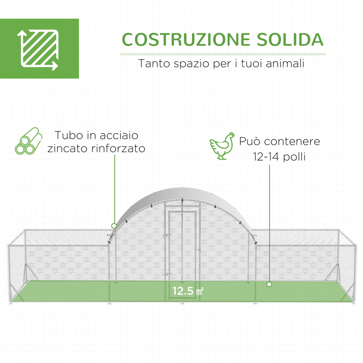 easycomfort easycomfort pollaio da giardino per 12 14 galline in acciaio zincato e pe con tettoia e serratura 660x190x195 cm