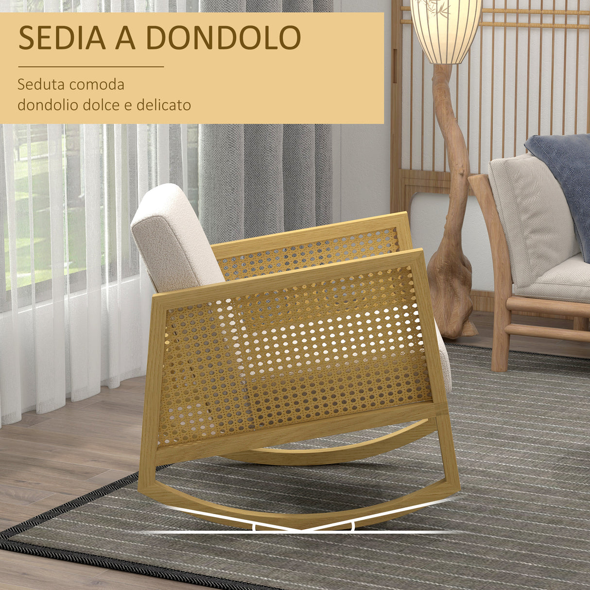 easycomfort easycomfort poltrona a dondolo imbottita in poliestere e legno di pioppo 60x76x74 cm color legno e grigio