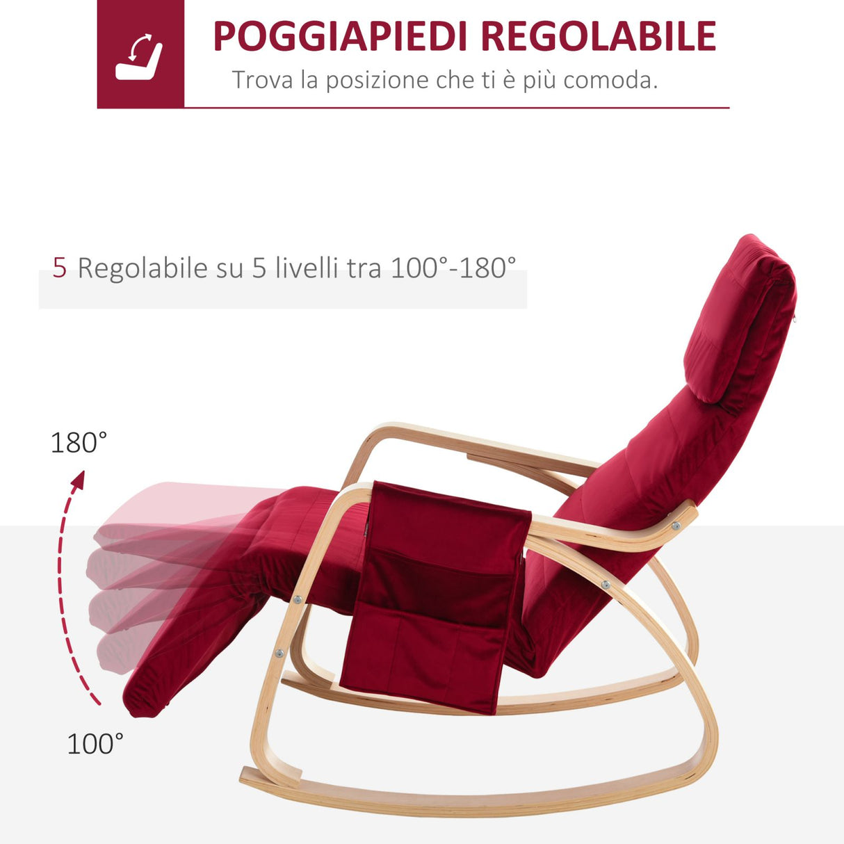 easycomfort easycomfort poltrona a dondolo rossa con poggia gambe regolabile e tasca portaoggetti ean 8055776914312