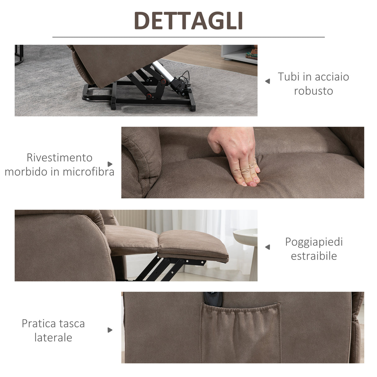 easycomfort easycomfort poltrona alzapersona reclinabile 150 max con telecomando e poggiapiedi 75x93x110 cm marrone