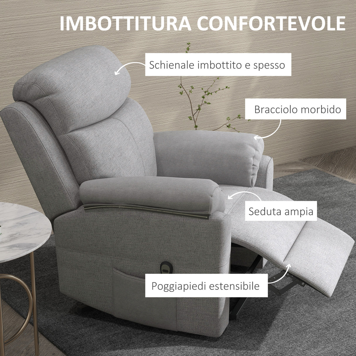 easycomfort easycomfort poltrona alzapersona reclinabile con poggiapiedi in poliestere effetto lino 83x89x102 cm grigio