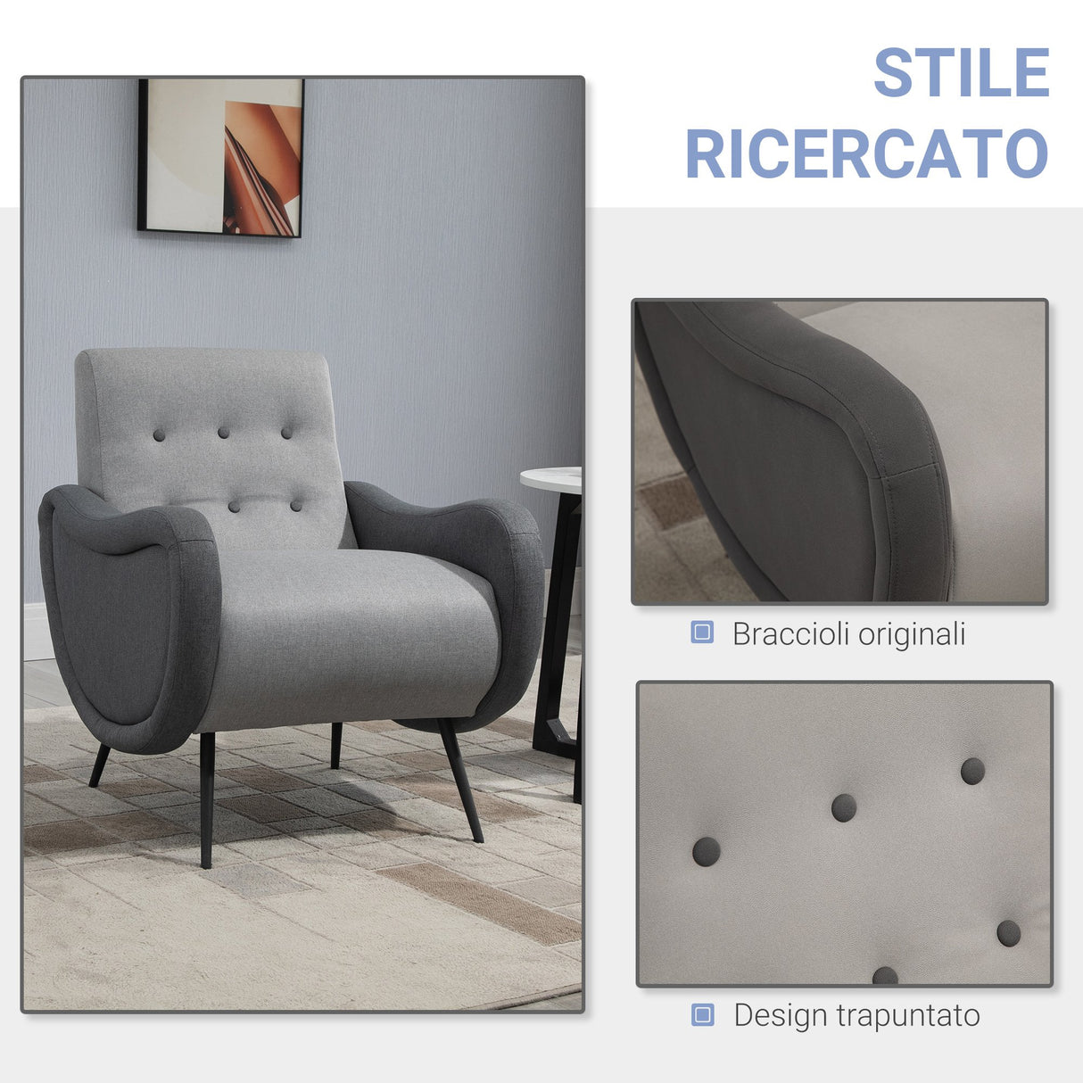 easycomfort easycomfort poltrona imbottita in tessuto grigio chiaro