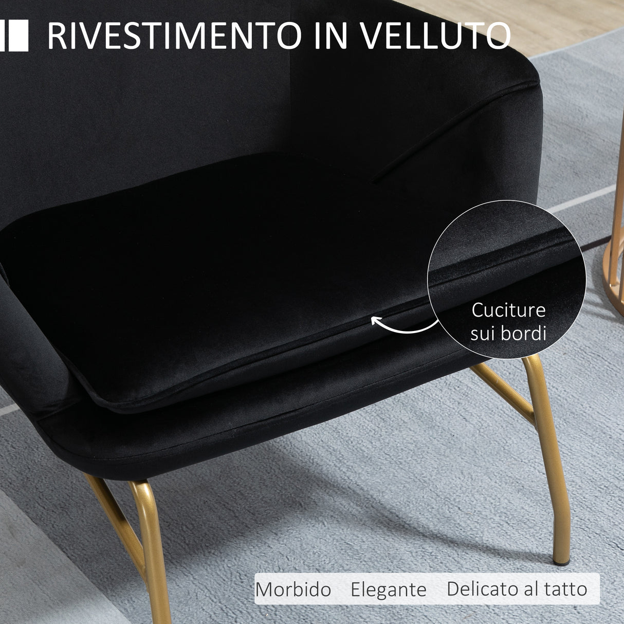 easycomfort easycomfort poltrona imbottita in velluto con braccioli e schienale alto 74x68x77cm nero