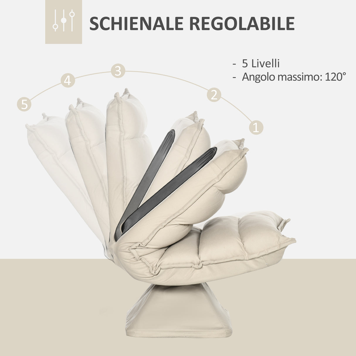 easycomfort easycomfort poltrona in tessuto imbottita girevole a 360 e reclinabile a 3 livelli 62x62x95cm beige