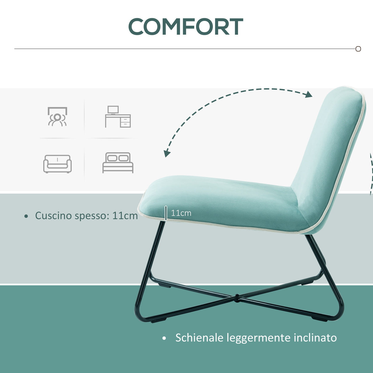 easycomfort easycomfort poltrona in velluto stile nordico senza braccioli con base in metallo incrociata 55x69x68cm verde