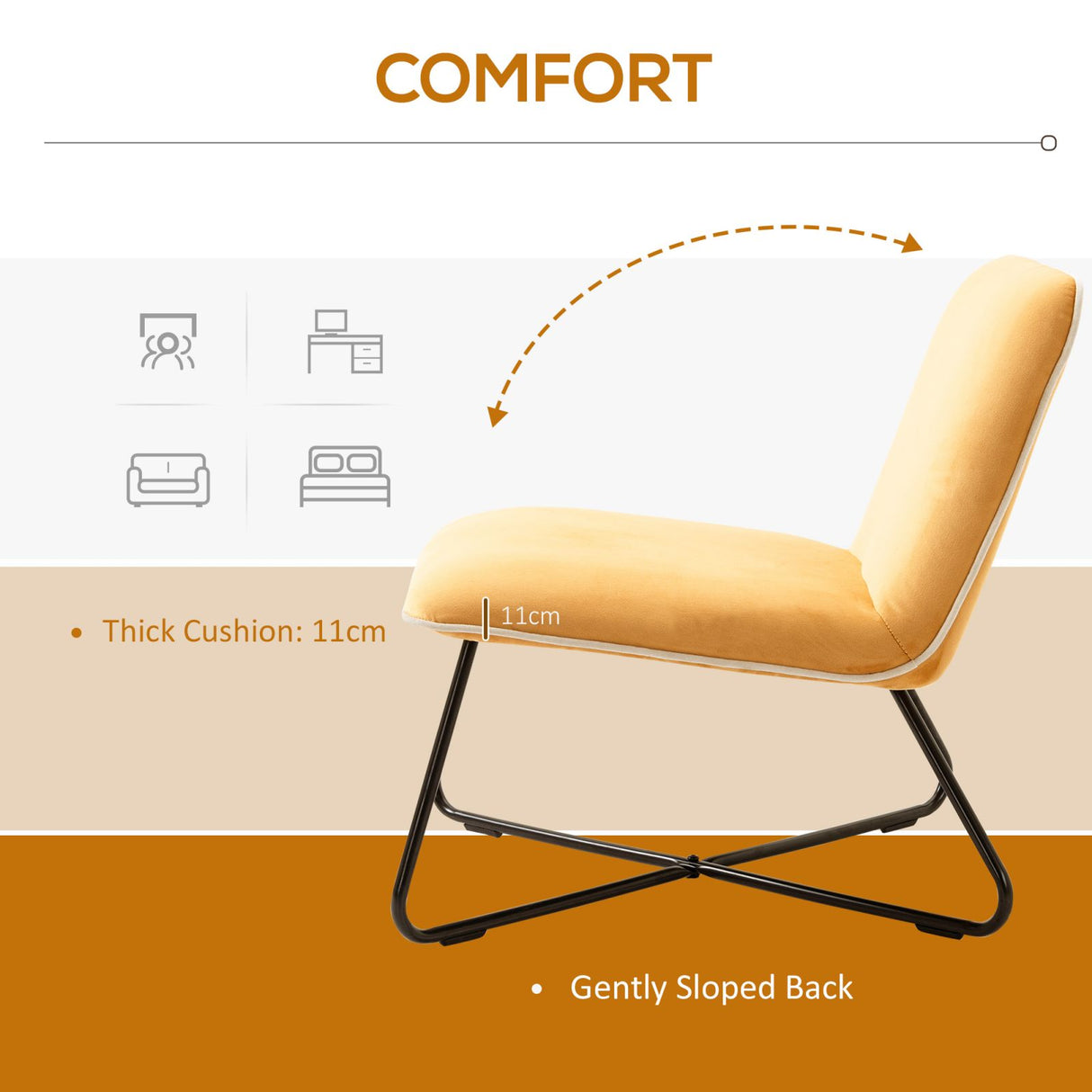 easycomfort easycomfort poltrona in velluto stile nordico senza braccioli poltroncia da camera con base in metallo incrociata 55x69x68cm giallo