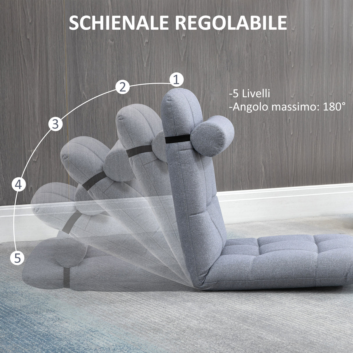 easycomfort easycomfort poltrona letto singolo con altezza regolabile in 5 livelli e cuscino rimovibile 53x64x60 cm grigio