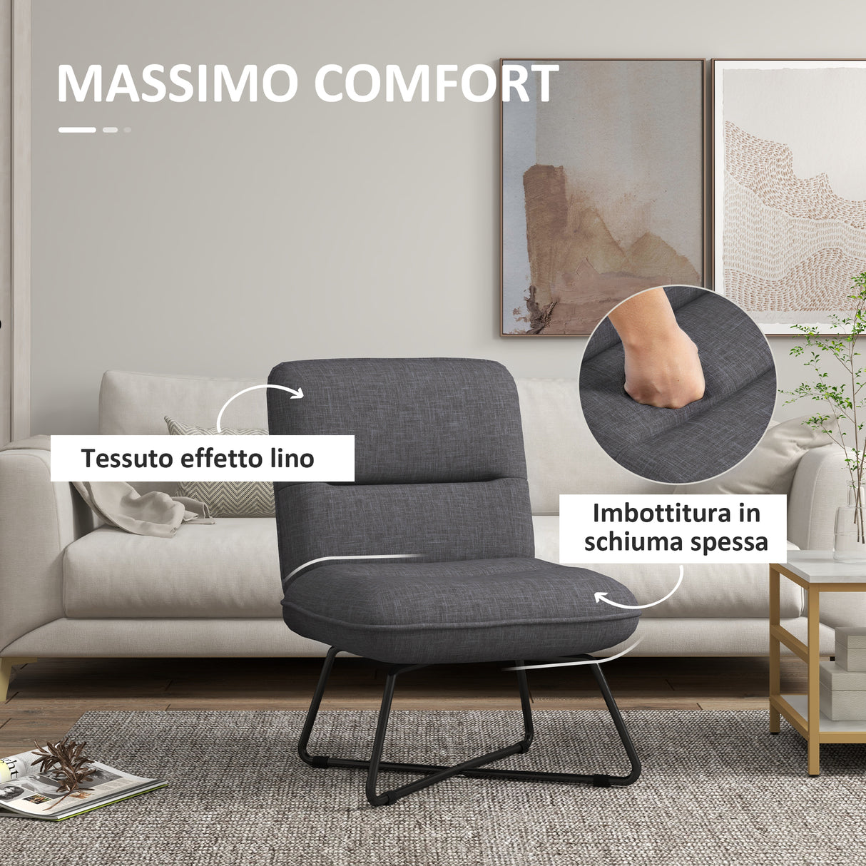 easycomfort easycomfort poltrona moderna con base in acciaio e rivestimento in tessuto 61x68x83 5cm grigio scuro
