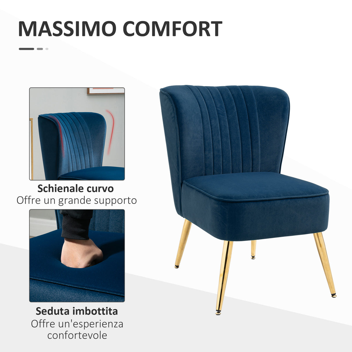 easycomfort easycomfort poltrona moderna in stile scandinavo imbottita e rivestita in tessuto vellutato 56x65 5x82 5cm blu