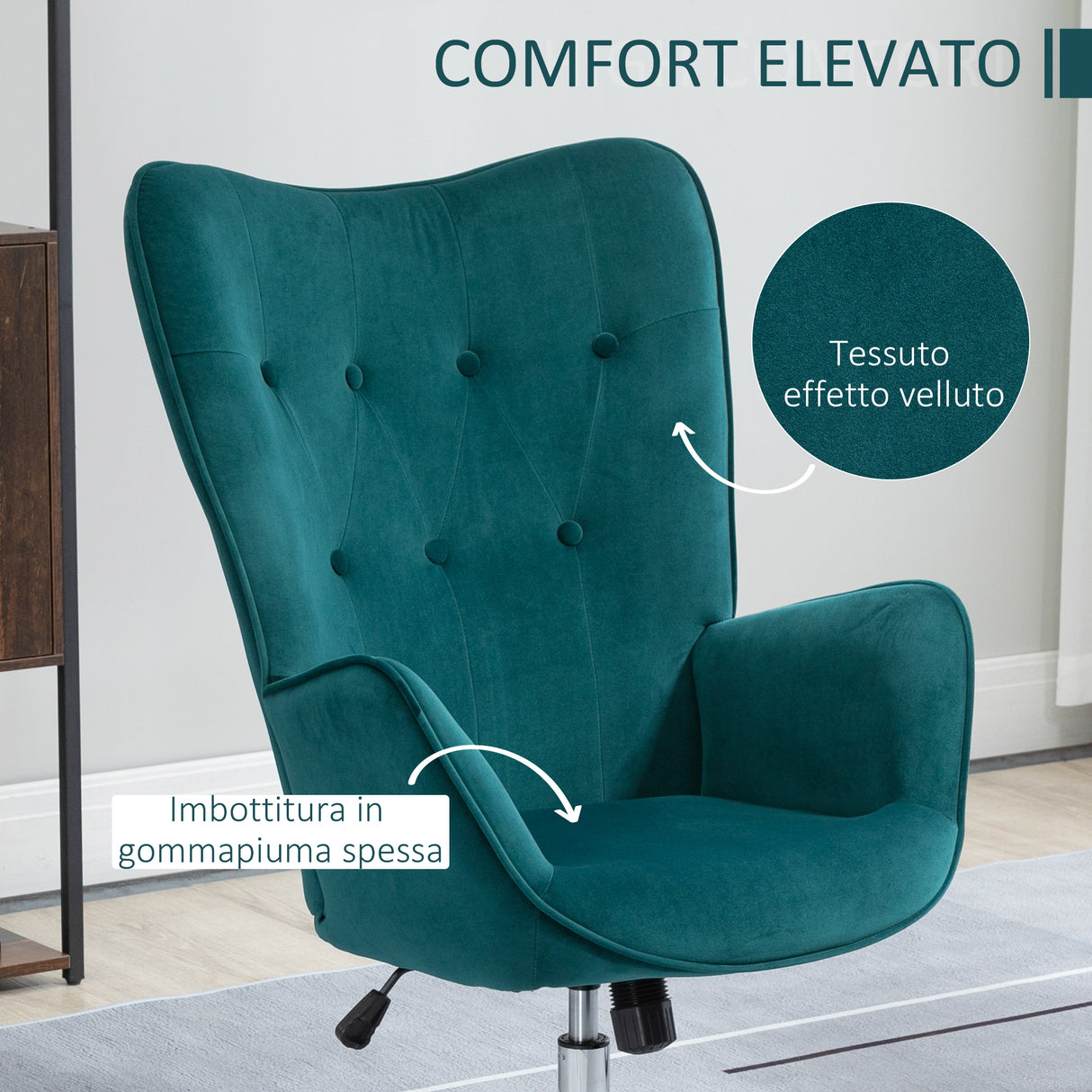 easycomfort easycomfort poltrona per ufficio e salotto in velluto girevole con braccioli e altezza regolabile blu