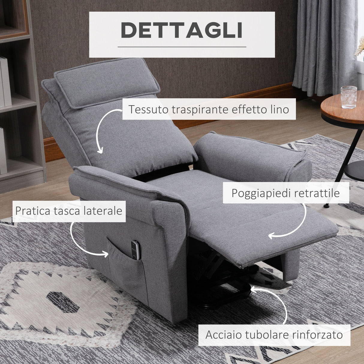 easycomfort easycomfort poltrona relax alzapersona massaggiante e reclinabile a 150 rivestimento in tessuto grigio